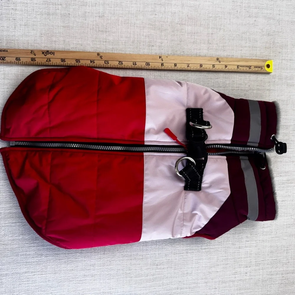 Fashion For Furry Friend XL Dog Puffer Vest Red Pink Sherpa Lined Harness D-Ring